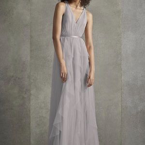 Bobbin Net Plunging Flange Skirt Bridesmaid Dress